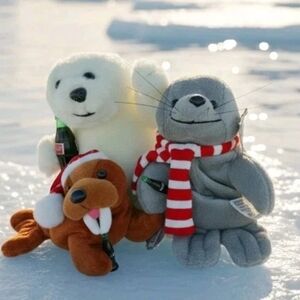 Coca Cola Arctic Friends Vintage Collectible Bean Bag Plush Stuffed Toy Lot Of 3